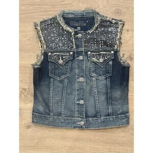 Miss Me Denim Vest With Sequin Details Women’s Medium Blue.